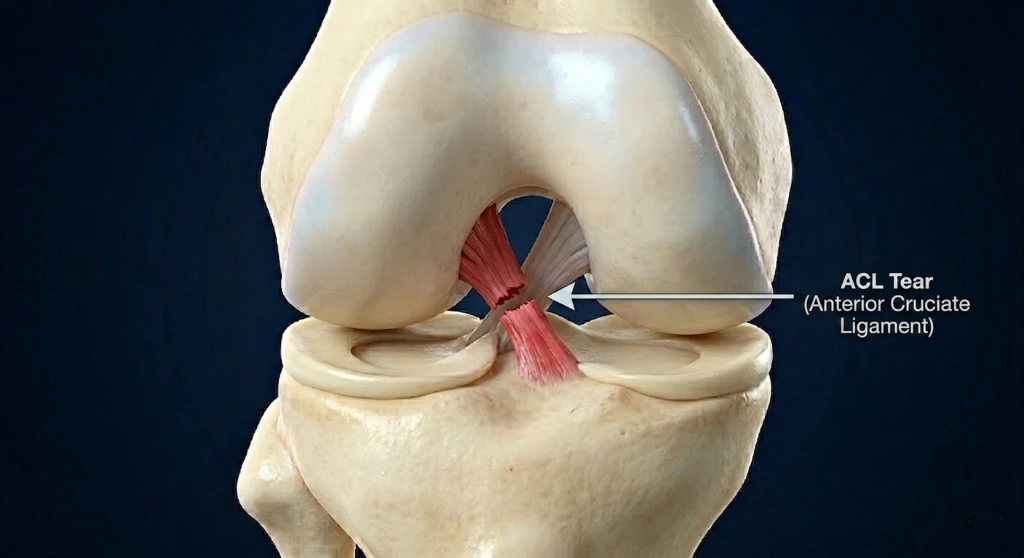 Sơ đồ giải phẫu khớp gối và dây chằng chéo trước ACL bị đứt